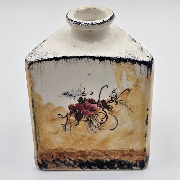 Triangular Greek Floral Vase - Artist Signed Hand Painted Pottery Masterpiece - Picture 5 of 9